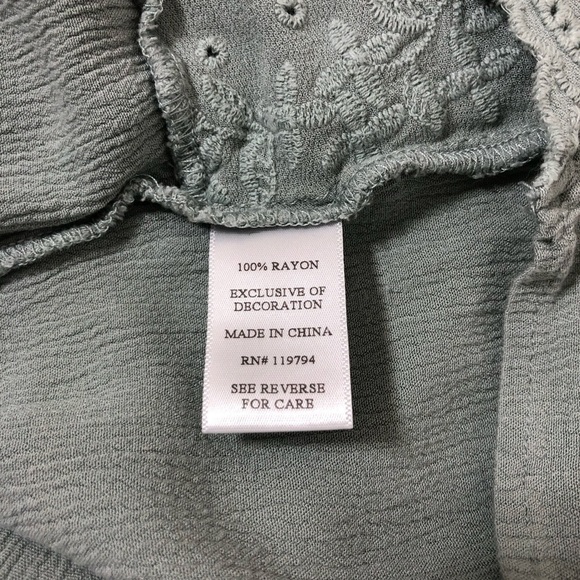 Artesia Top Womens Sage Green Embroidered Boho Flowy Short Sleeve Blouse L - Picture 11 of 14
